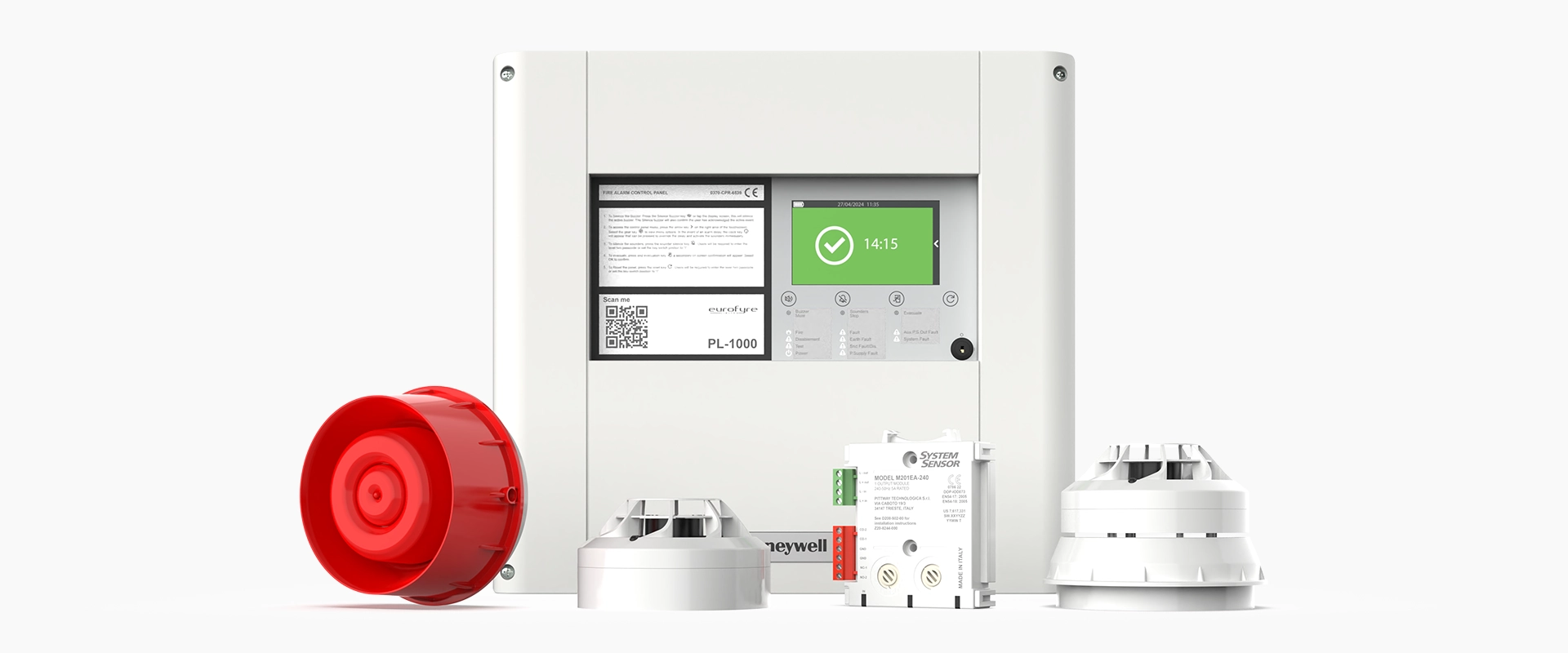 Morley-IAS Plus 1-2 Loop Control Panel together with System Sensor addressable fire detection devices, created by Eurofyre.